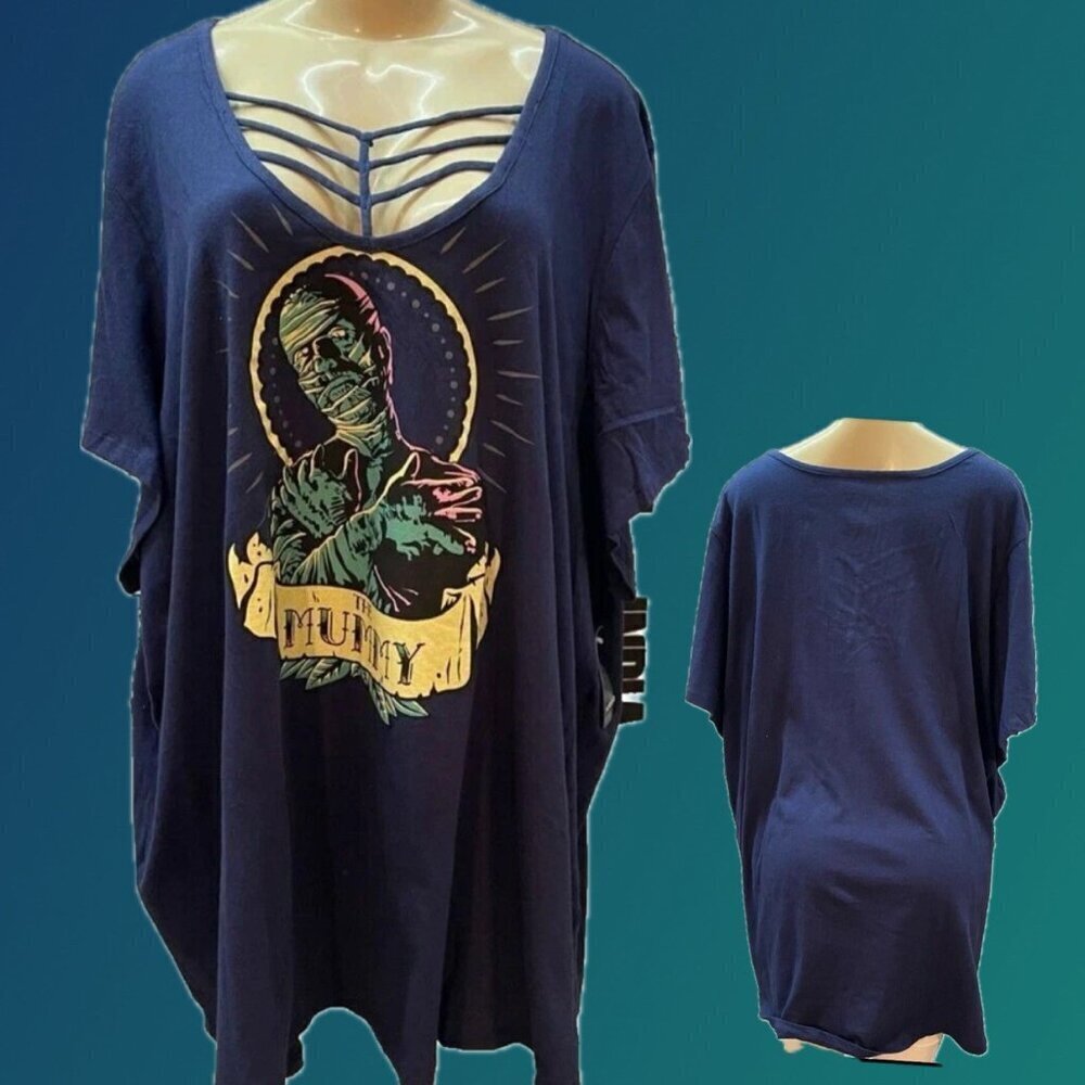 Universal Monsters +6 Navy Blue Caged Neck Mummy Graphic Short Sleeve T-Shirt